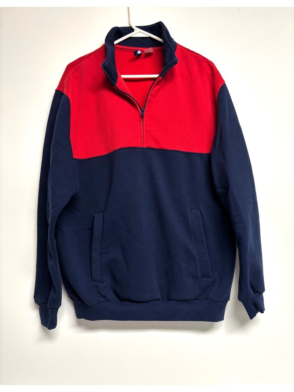 H&M Divided Men’s Medium Quarter Zip Pullover Sweatshirt Red Navy Colorblock